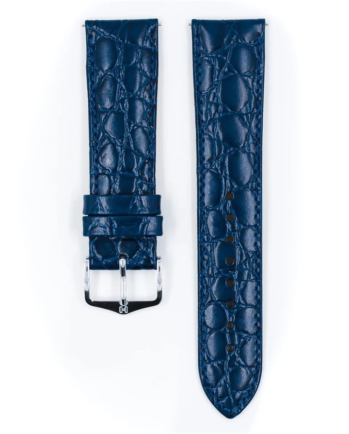 HIRSCH CROCOGRAIN M BLUE CALF 12/10MM
