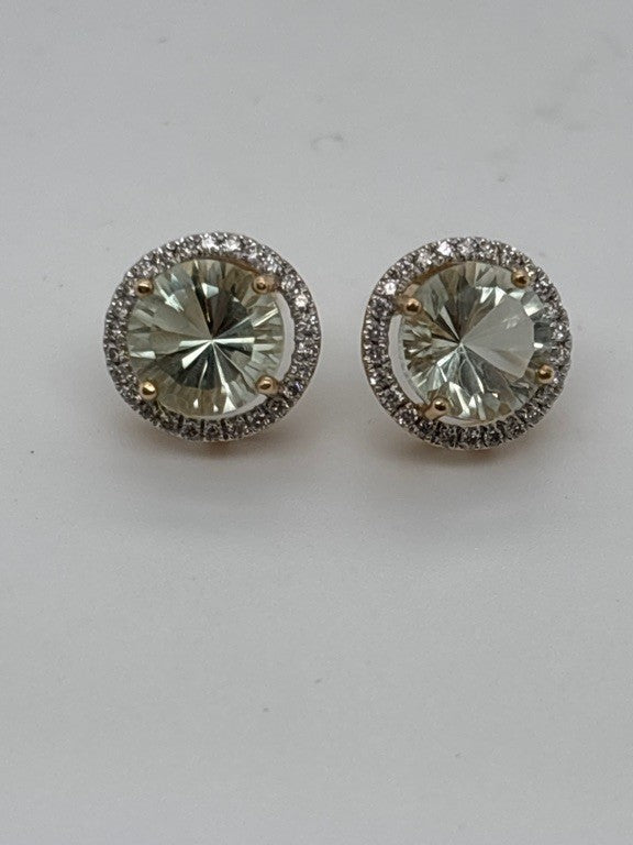 Oorstekers 14k prasioliet diamant 0.25ct