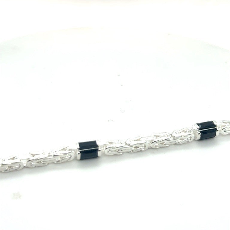 Zilveren Massieve Koningsschakel Armband 4 mm met Onyx – 22 cm