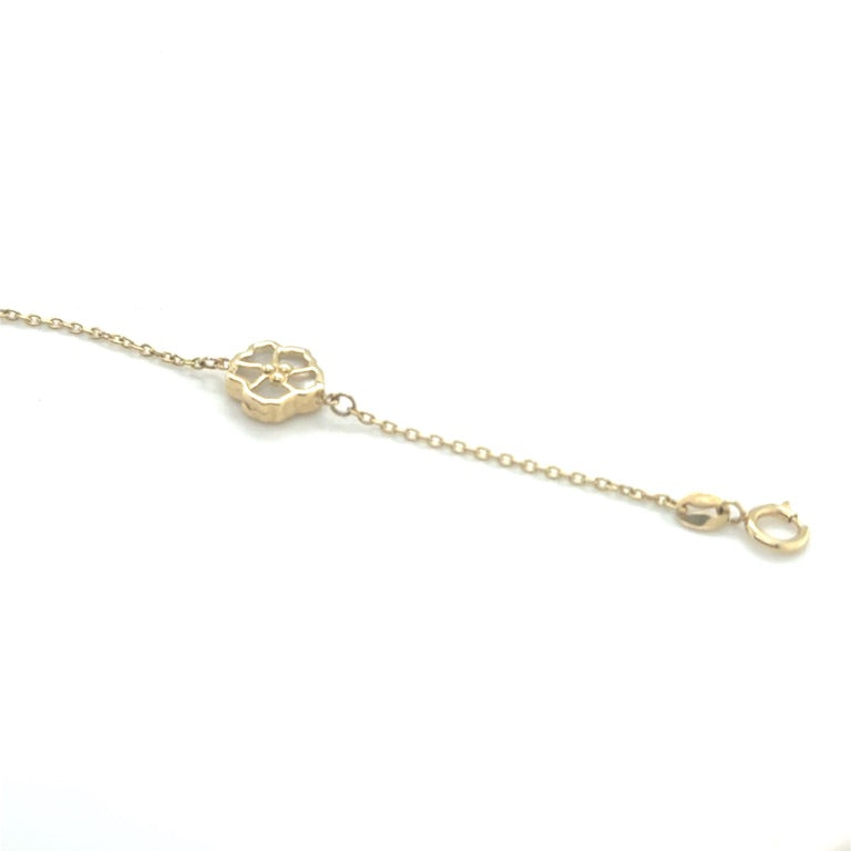 14 karaat geelgouden armband met parelmoer bloemen – 17-19 cm