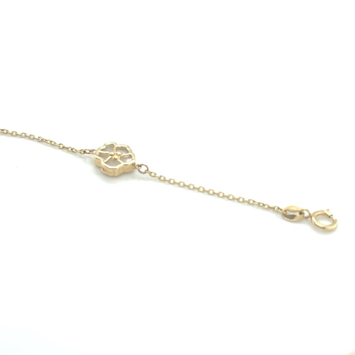 14 karaat geelgouden armband met parelmoer bloemen – 17-19 cm