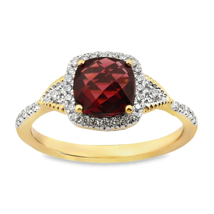 14 karaats Château d’Or® Geelgouden Ring met Rhodoliet en 0,17 ct Diamant GRE2477