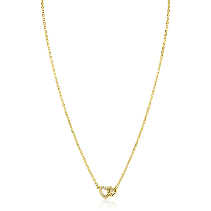 ZINZI gold plated zilveren ketting 42–45cm met verbonden hartjes, witte zirkonia&