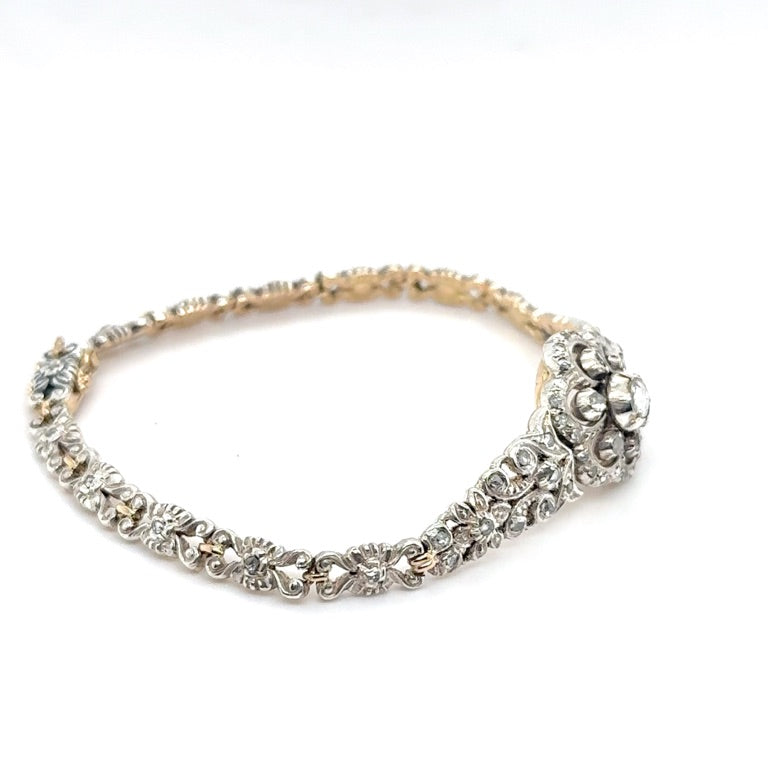 14 kt Gouden en zilver vintage Armband met Roosgeslepen Diamanten