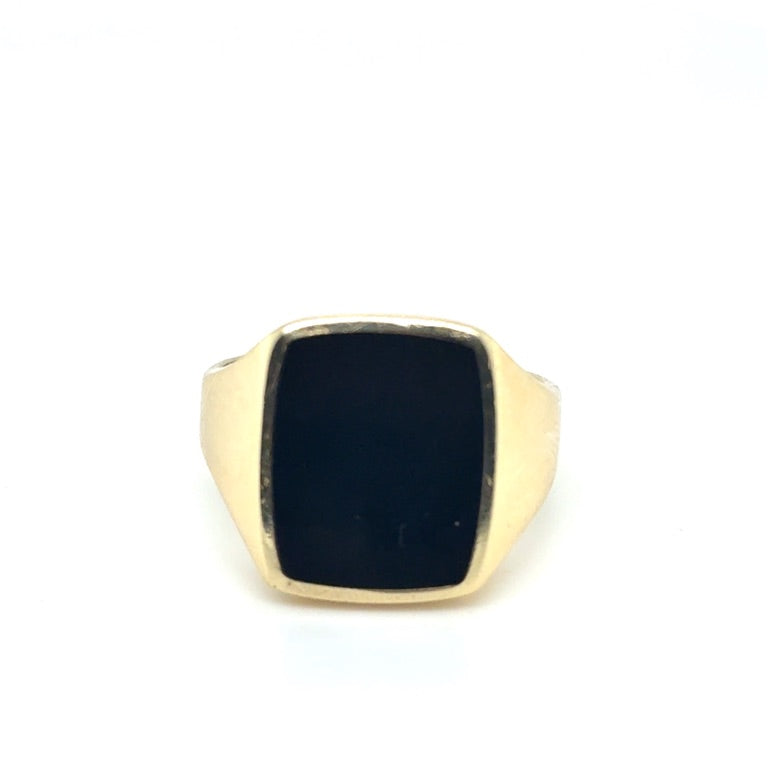 14 kt Geelgouden Zegelring met zwarte onyx  12 × 15 mm