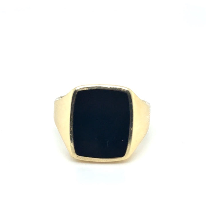 14 kt Geelgouden Zegelring met zwarte onyx  12 × 15 mm