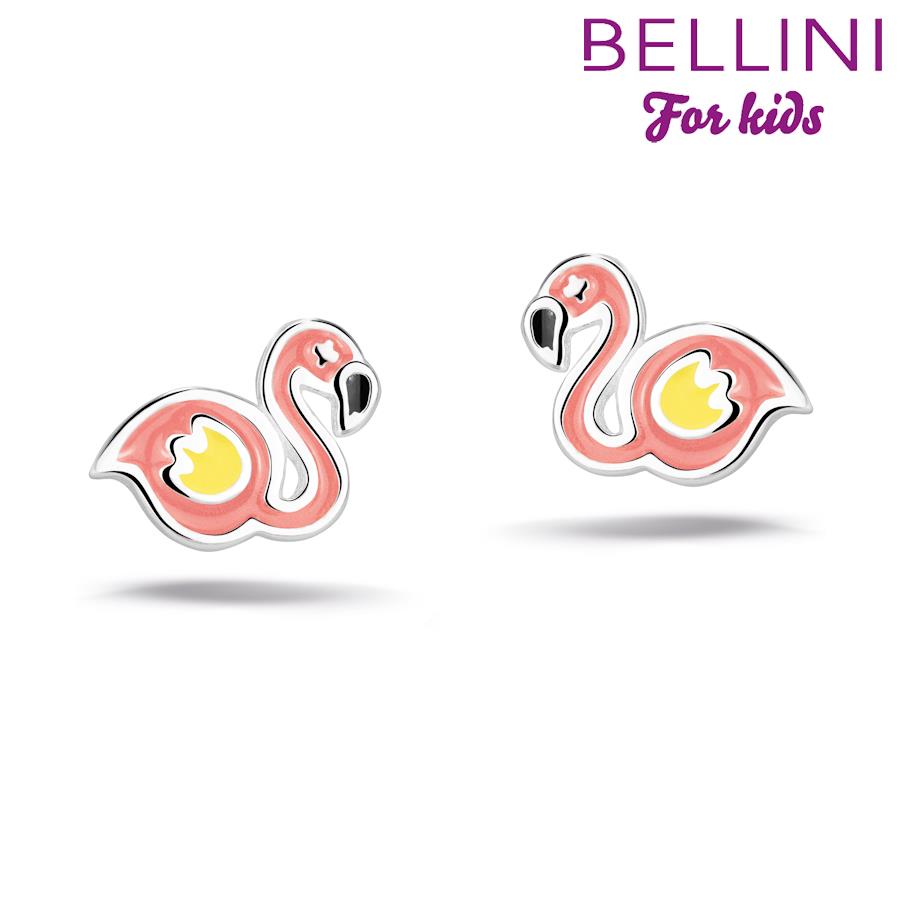 Zilveren Bellini Oorknopjes Flamingo Roze en Geel Emaille 575.050