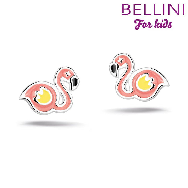 Zilveren Bellini Oorknopjes Flamingo Roze en Geel Emaille 575.050