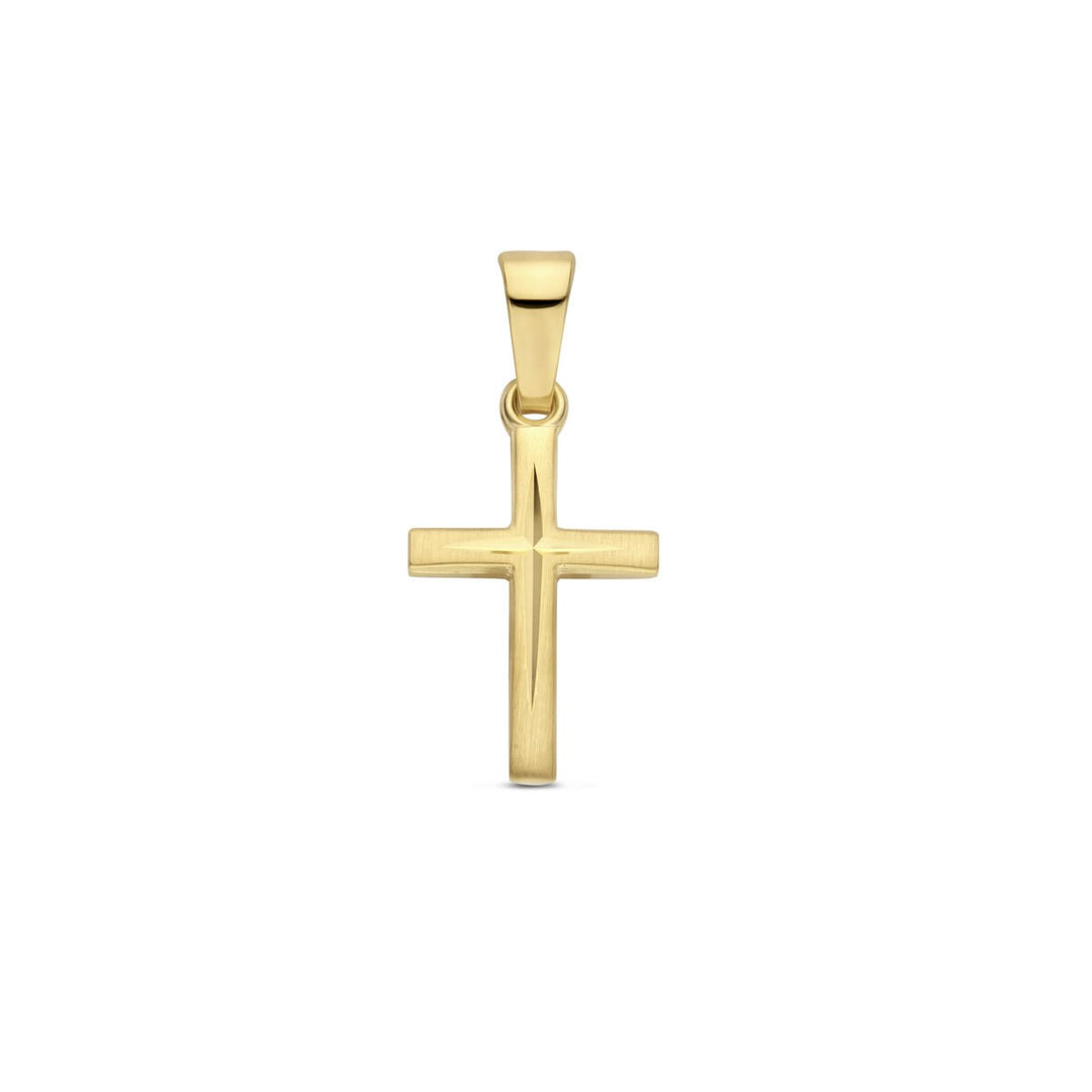 14 kt gouden kruis hanger met V-oog