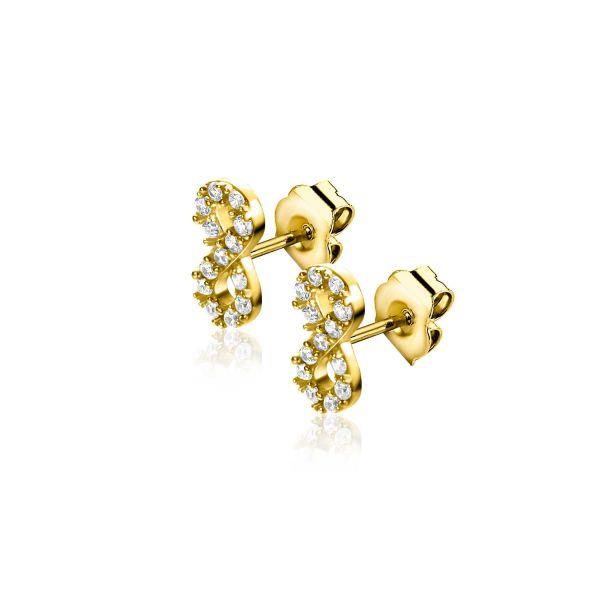 8mm ZINZI gold plated zilveren oorknoppen Infinity bezet met witte zirconia&
