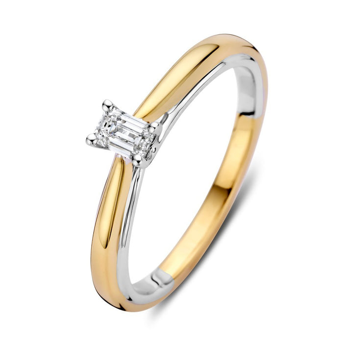14 Karaat Bicolor Gouden Ring met 0,22 ct Emerald Geslepen Diamant