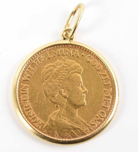 14 kt Munthanger voor Gouden Tientje met Vierkante Buis 20 mm