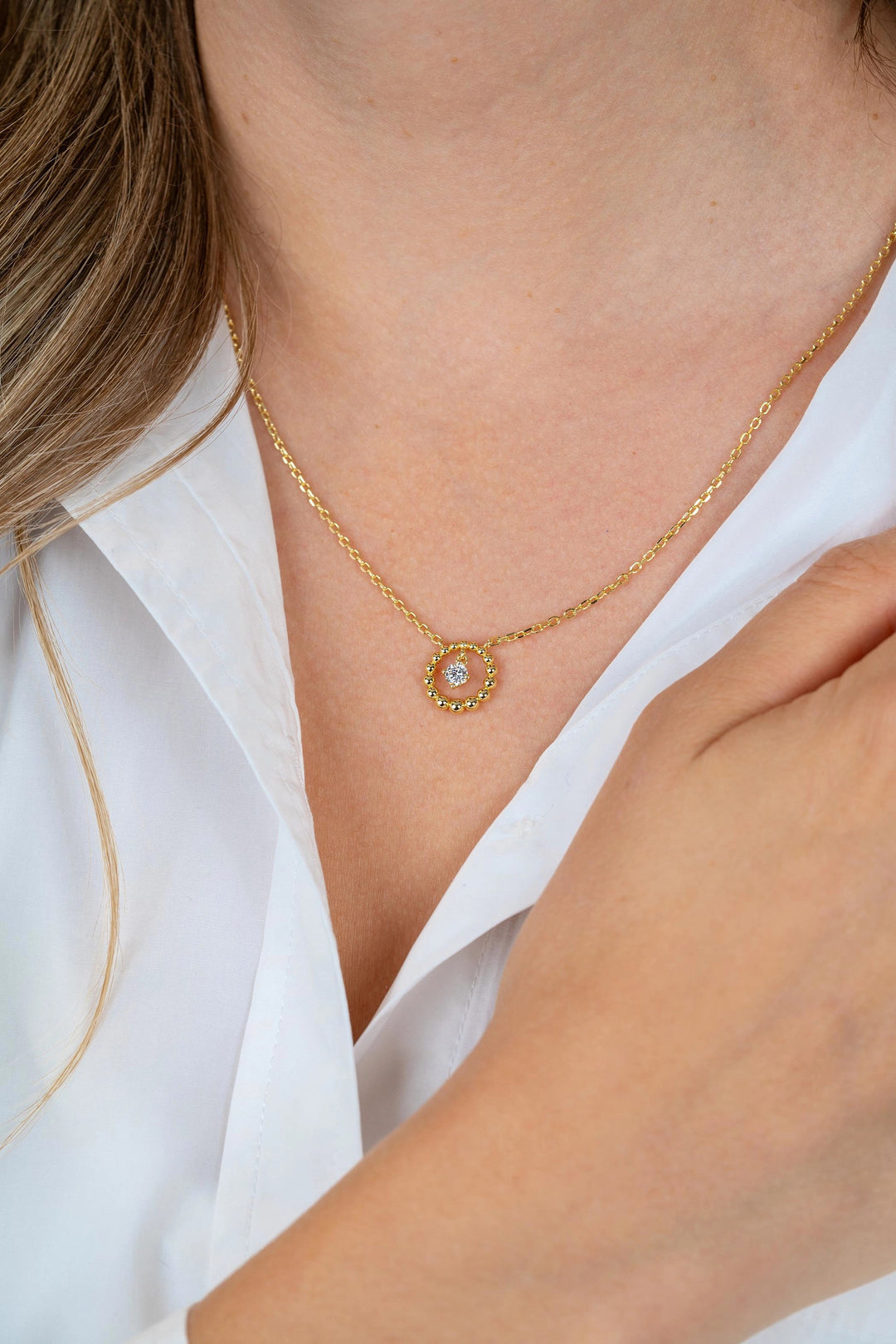 ZINZI Vergulde Zilveren Ketting met Bolletjeshanger en Zirkonia ZIC2816
