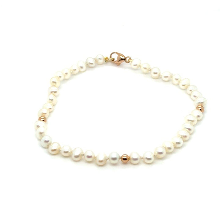Zoetwater Parelarmband met 14 Karaat Roségouden Beads – 18 cm