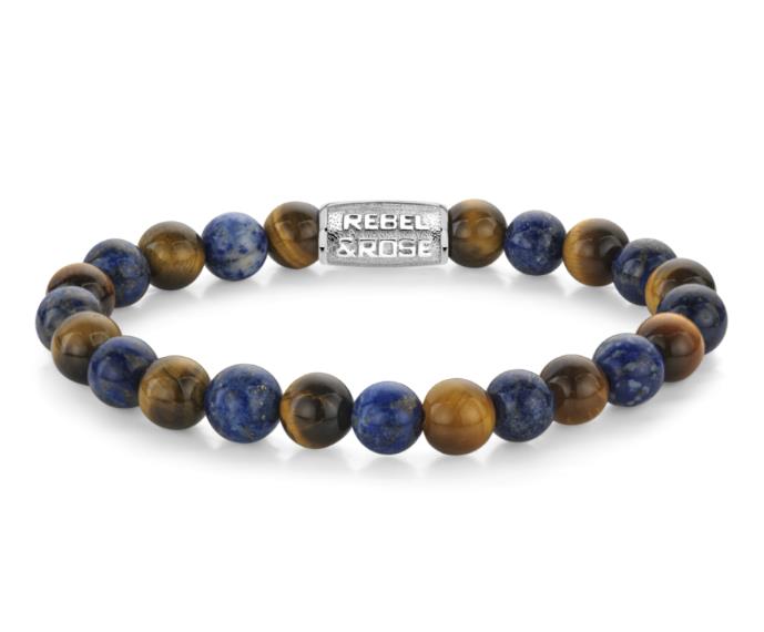 Rebel and Rose Mix Tiger Lapis 6mm RR-60133-S-M Armband.