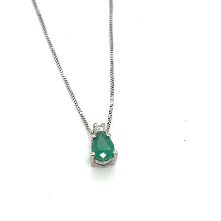 14 kt collier met smaragden diamant hanger druppelvorm