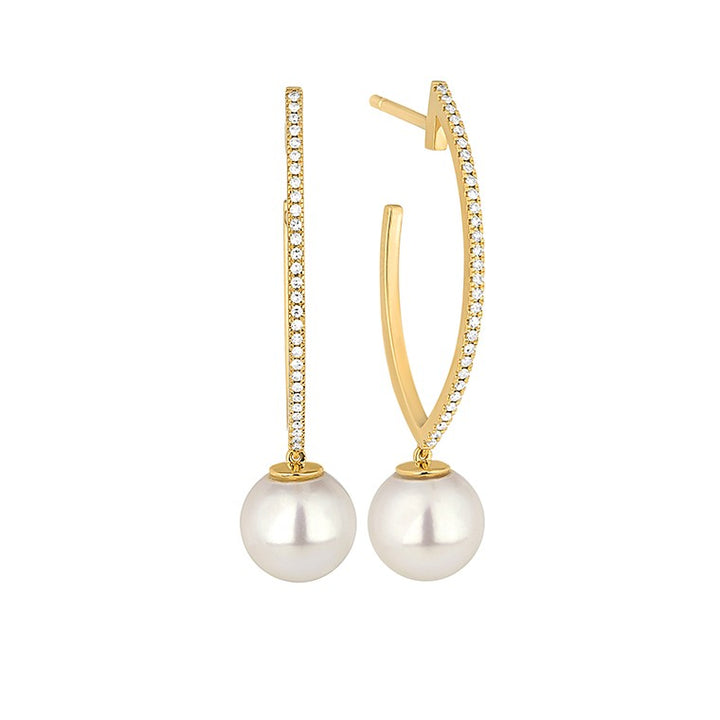 14 Karaat Gouden Akoya Parel Oorhangers met Diamanten 0,19 cT
