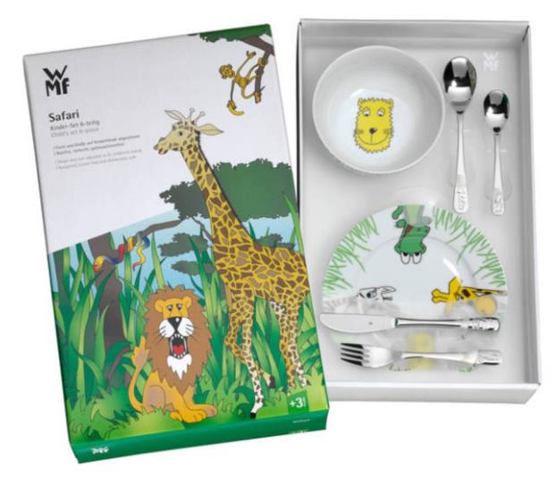 6 DLG Safari edelstaal kinderbestek incl bord