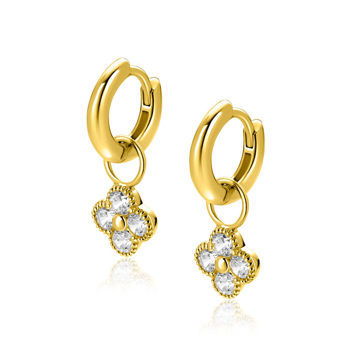 8mm ZINZI gold plated zilveren oorbedels klavertje ZICH2735Y (zonder oorringen)