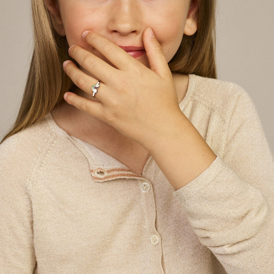 Kinder Ring met Emaille Regenboog van Gerhodineerd Zilver