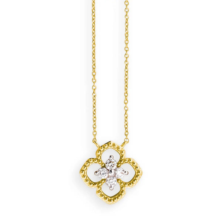 14 Karaat Geelgouden Klaver Collier met 0,14 ct Briljant K13844G – 42 cm
