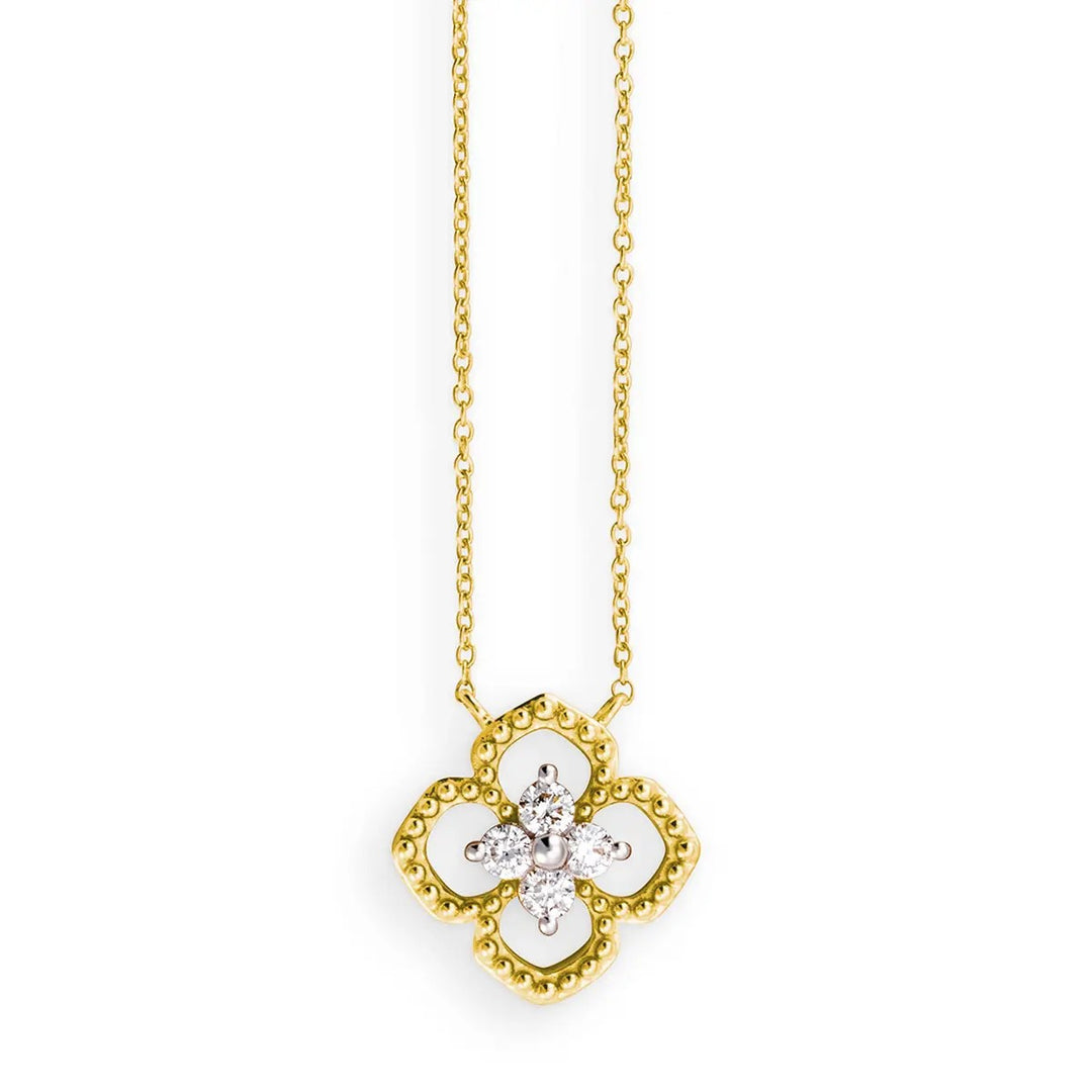 14 Karaat Geelgouden Klaver Collier met 0,14 ct Briljant K13844G – 42 cm
