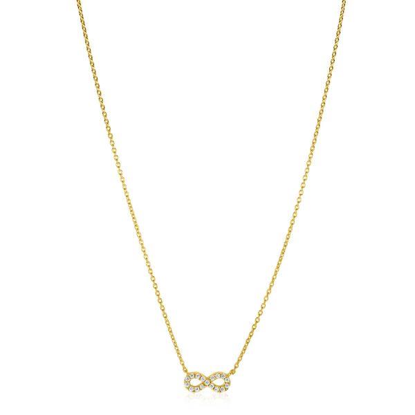 ZINZI gold plated zilveren ketting met Infinity teken, vol bezet met witte zirconia&
