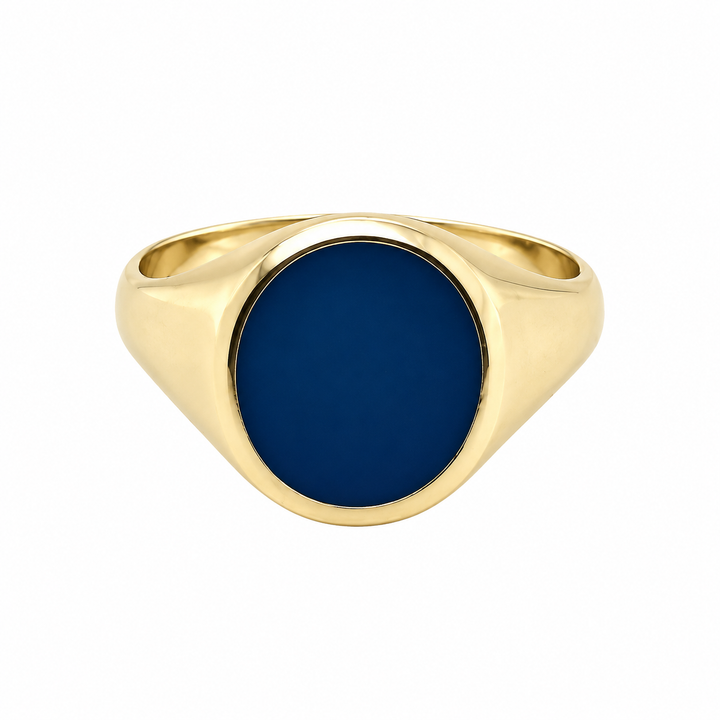 14 kt Geelgouden Zegelring met Blauwe Lagensteen – Ovaal 10 × 11 mm