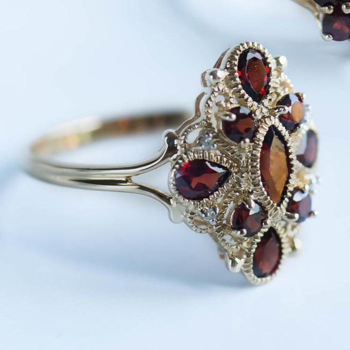 14 kt Geelgouden ring met Granaat en Diamant GRE1491-55