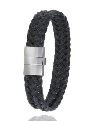 ALBANU Armband Zwart Paard met stalen sluiting 13 cm breed