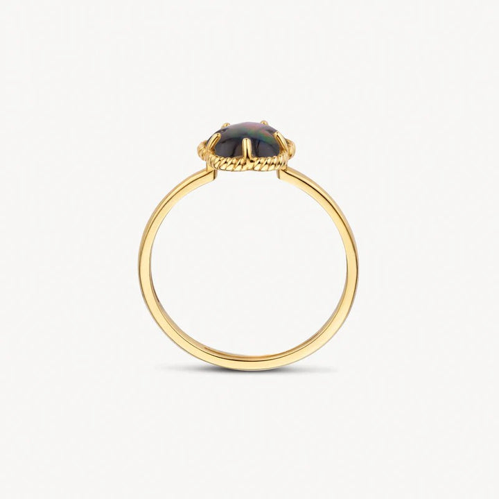Blush 14k Geelgouden Ring met Zwarte Parelmoer Bloem  1280YBQ/54