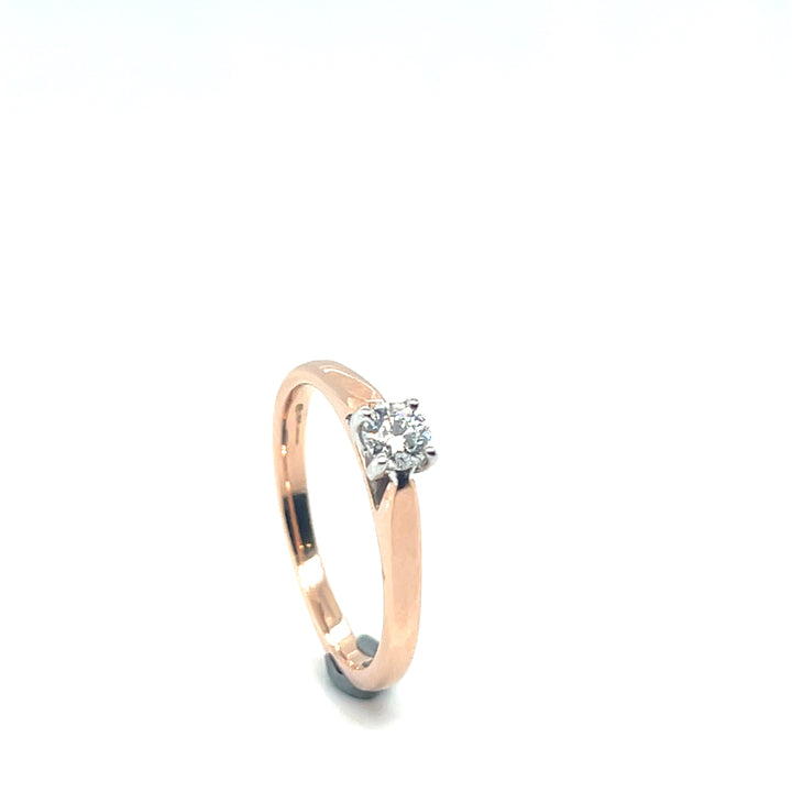14 kt Rose solitair ring 0.25ct Tw/Vsi