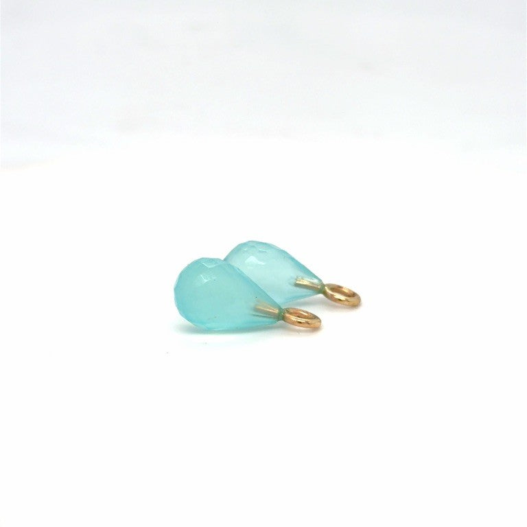 14 Karaat Geelgouden Oorring Aanhangers met Blauwe Chalcedoon  18 mm