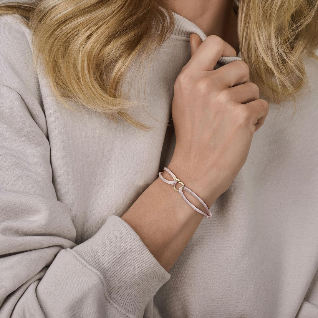 14 kt armband satijn zacht roze hart 13 - 26 cm