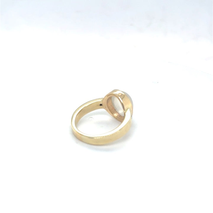 14 Karaat Massieve Ring met Diamant en Maansteen – Huyscollectie Geelgoud