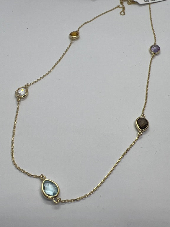 14 kt geelgouden collier met diverse edelstenen op lengte 42-45 cm