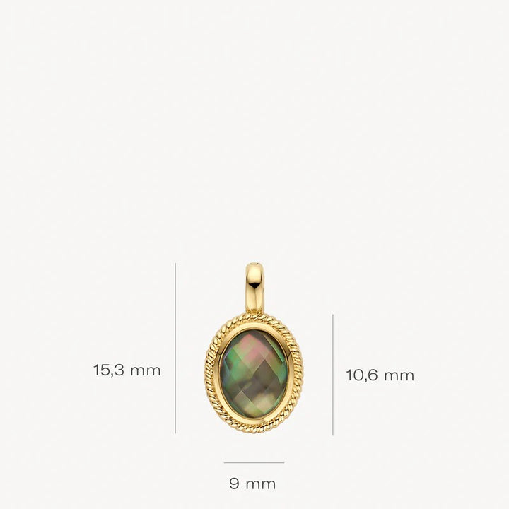 14k cliphanger met zwarte parelmoer en bergkristal