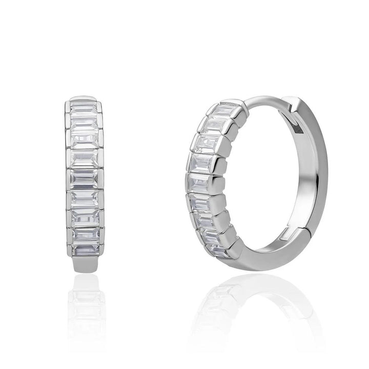 Earrings | Silver Huggies | Horizontal CZ EAS23
