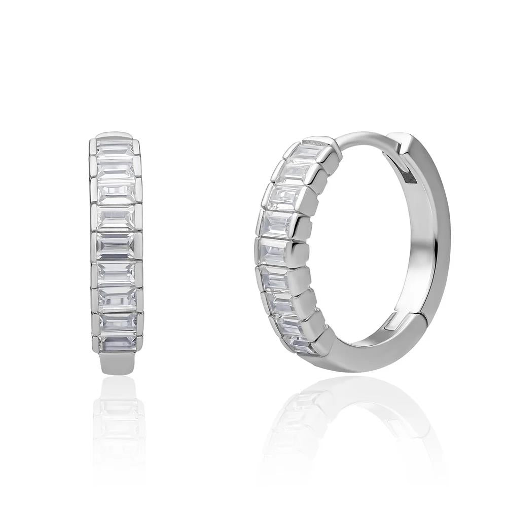 Earrings | Silver Huggies | Horizontal CZ EAS23