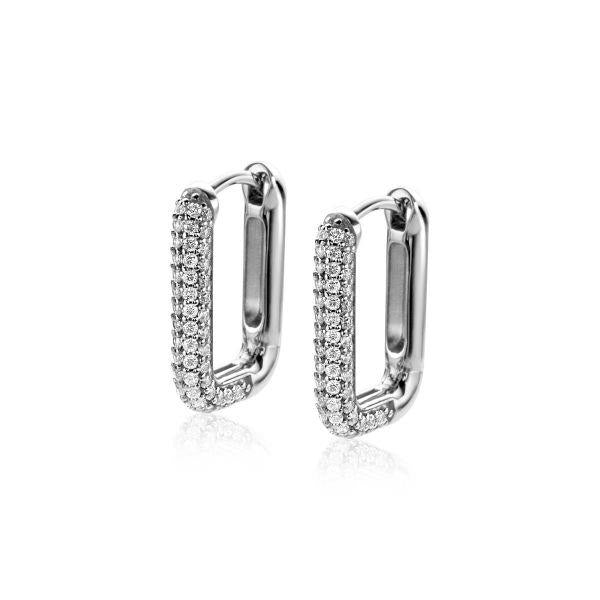 ZINZI zilveren luxe oorringen 18x3mm rechthoekig met witte zirconia&