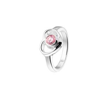 Zilveren Meisjes Ring Hart met Roze Zirkonia