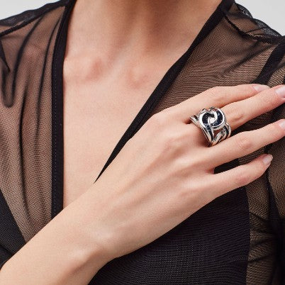 Pianegonda Amatum Chain Ring – 925 Sterling Zilver met Blauw Emaille