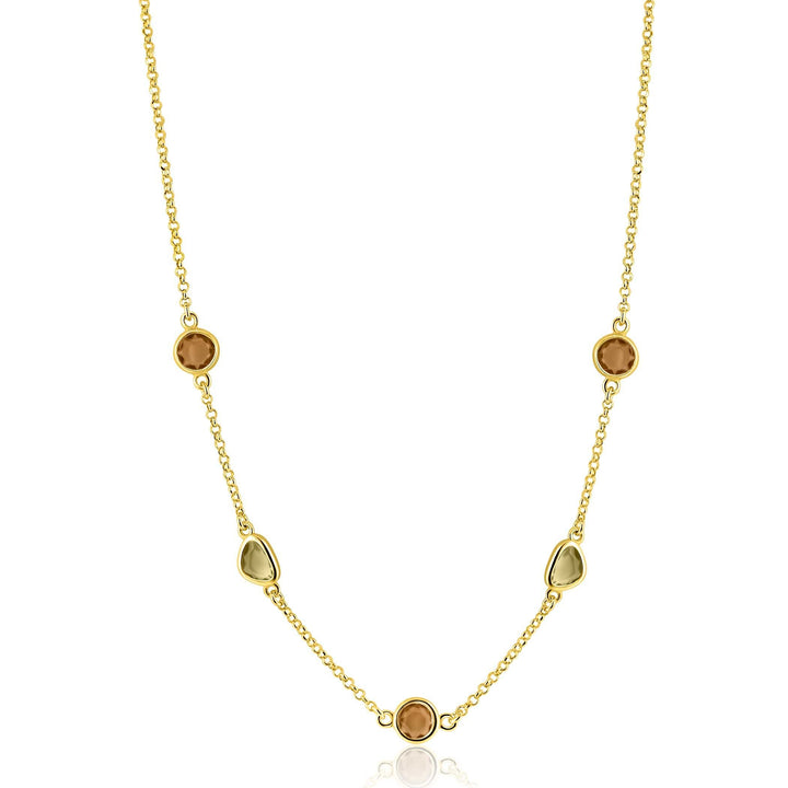 ZINZI goldplated collier met bruine & olijfgroene stenen ZIC2770