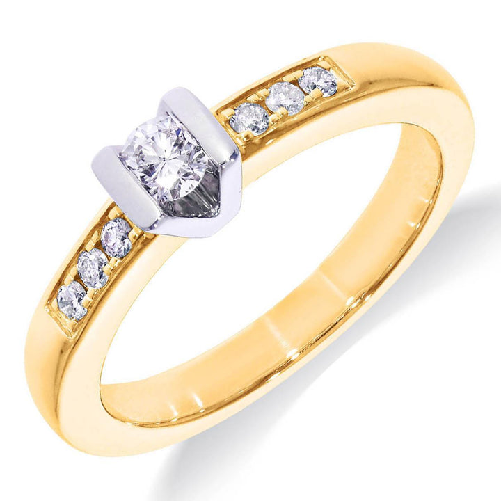 Solitair Ring met Zijstenen Klemzetting 0.16 Crt Middensteen