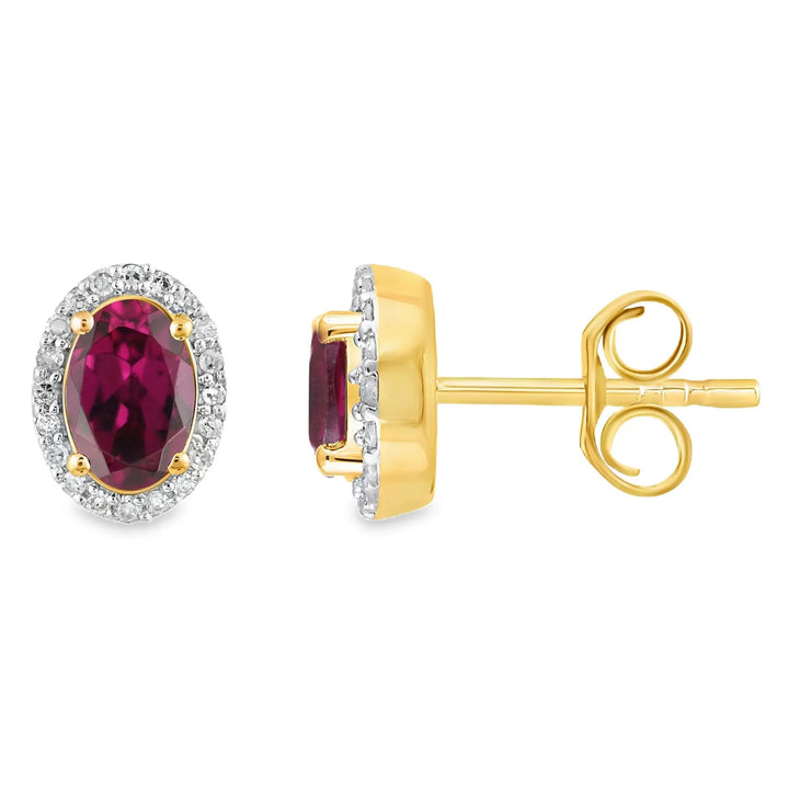 Château d’Or® Geelgouden Oorstekers met Rhodoliet en 0,06 ct Diamant GOE2453