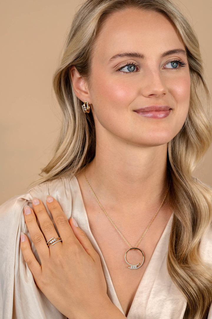 ZINZI gold plated zilveren multi-look ring (8mm breed) met 3 rijen, bezet met witte zirconia's ZIR2645Y
