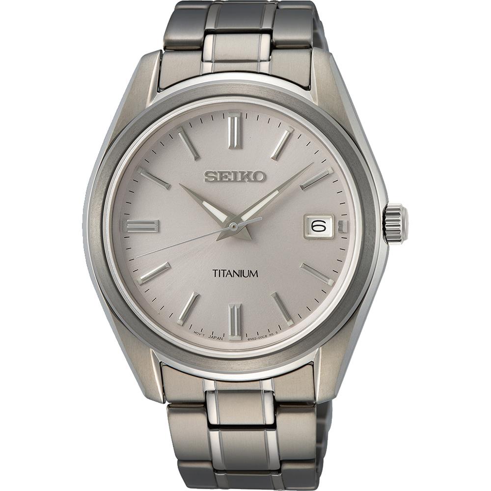 Seiko SUR369P1 titanium herenhorloge met zilverkleurige wijzerplaat