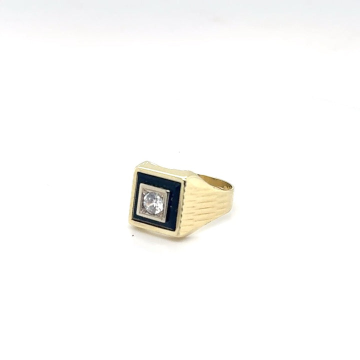 14 kt Gouden Ring met Onyx en Zirkonia – Occasion