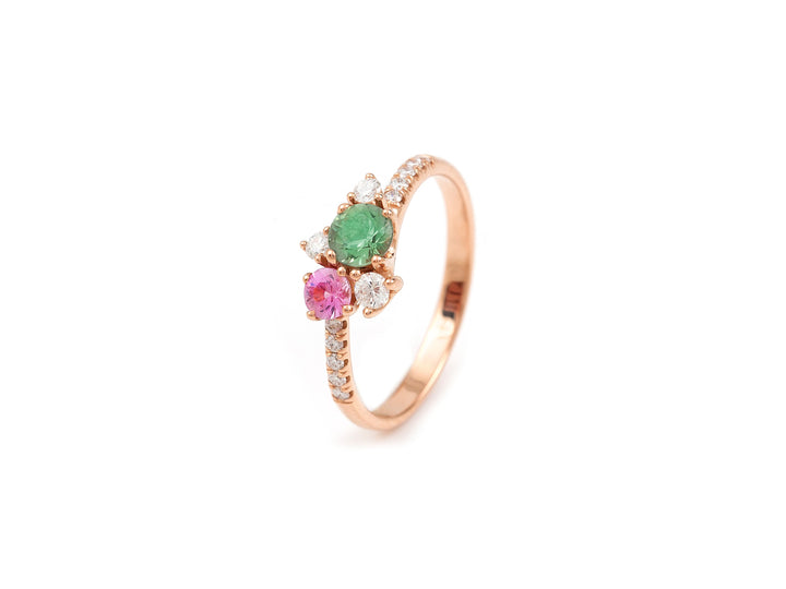 Huyscollectie 18 karaats Roségouden Ring met Groene en Paarse Saffier en Diamanten