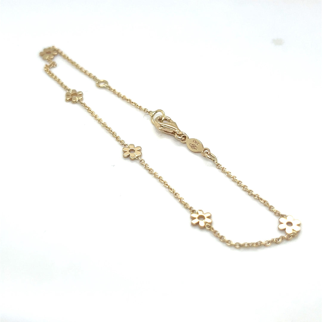 14 kt armband 5 x bloem 5mm 17-19 cm geel